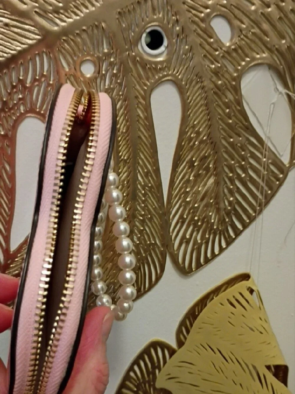 kate spade Pink Heart Wristlet with Pearl Strap